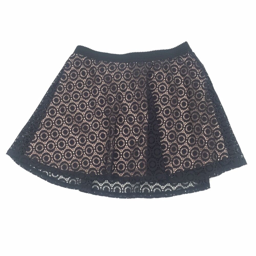 Disney Minnie Rocks the Dots Lace A-Line Mini Skirt Size Large Womens Black Pink